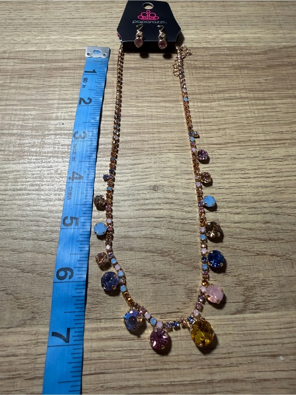 paparazzi Gold-Tone Necklace with Pink, Blue, Yellow and Champagne Stones